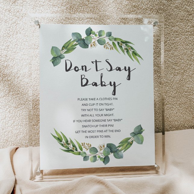 Poster Panneau Baby shower de couronne verte Ne pas dire  (Créateur téléchargé)