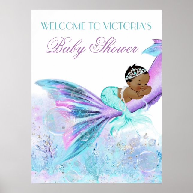 Poster Panneau Baby shower de la queue de sirène africain (Devant)