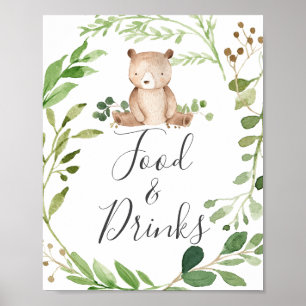 Poster Panneau Baby shower de l'ours Aliments et boissons