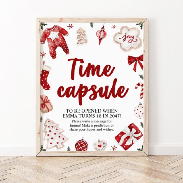 Poster Panneau Baby shower de Noël Rouge Heure d'hiver Ca (Créateur téléchargé)