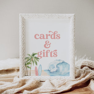 Poster Panneau Baby shower de plage Surf rose Cartes et c