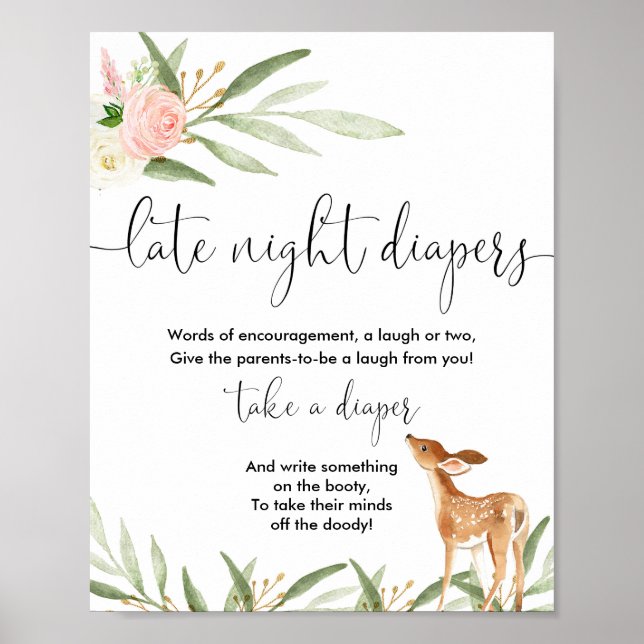 Poster Panneau baby shower des couches tard dans la nuit (Devant)