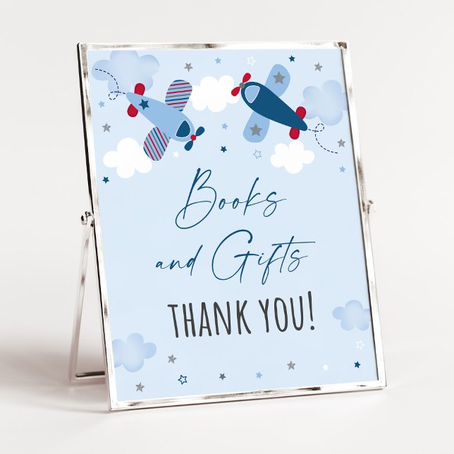 Poster Panneau Baby shower des nuages d'avion Livres et c (Créateur téléchargé)