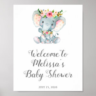 Poster Panneau Baby shower Eléphant Floral, Baby Girl Dou