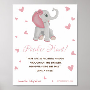 Poster Panneau Baby shower éléphant rose de chasse Pacifi