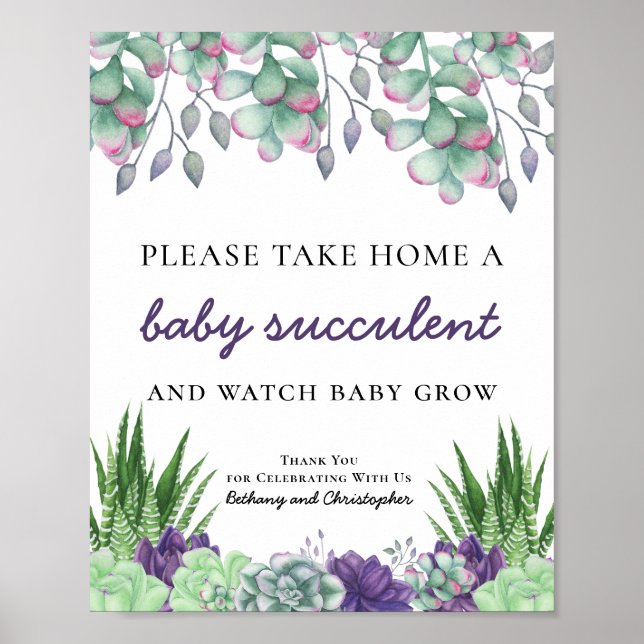Poster Panneau baby shower Favoriser Table Aquarelle Succ (Devant)