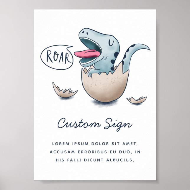 Poster Panneau Baby shower garçon Dinosaur bleu (Devant)