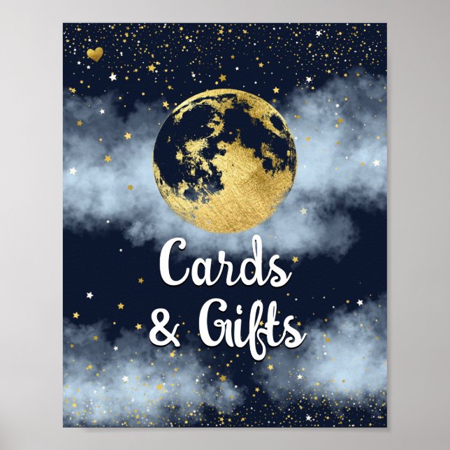 Poster Panneau Baby shower Marine Blue Gold Moon et étoil (Devant)