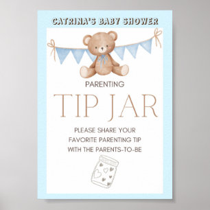 Poster Panneau Baby shower Ours Bleu Teddy