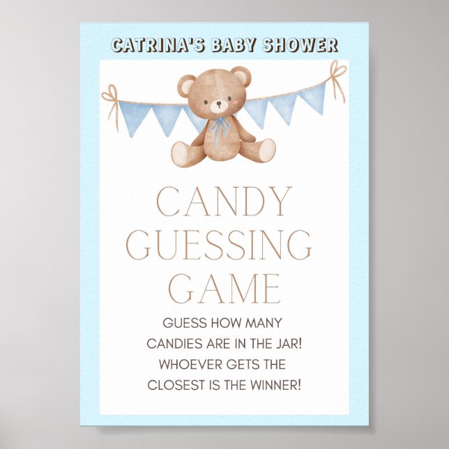 Poster Panneau Baby shower Ours Bleu Teddy (Devant)