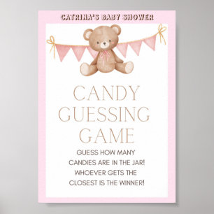 Poster Panneau Baby shower Ours en Teddy Rose