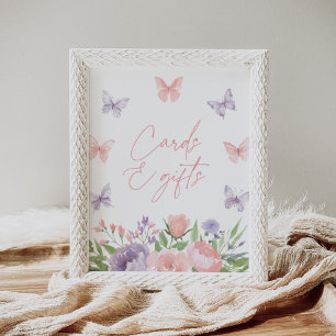 Poster Panneau Baby shower papillon floral Cartes et cade