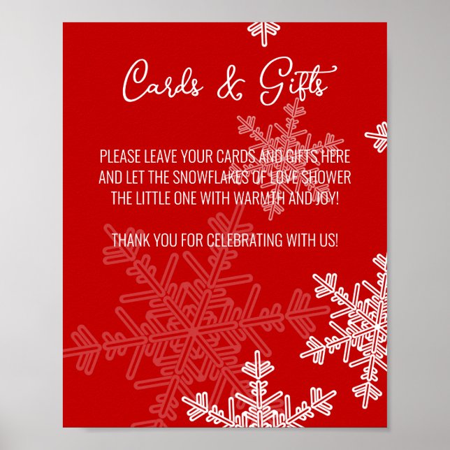 Poster Panneau baby shower Red Snowflakes Cartes et cadea (Devant)