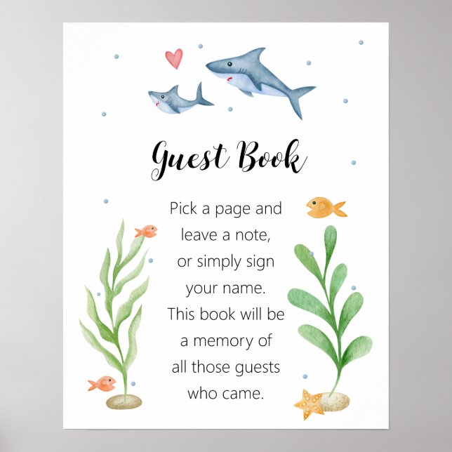 Poster Panneau Baby shower requin "Livre d'or" (Devant)