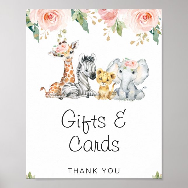 Poster Panneau Baby shower rose or Floral Safari (Devant)