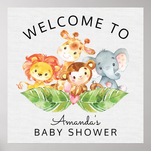 Poster Panneau Baby shower Safari Jungle (Devant)