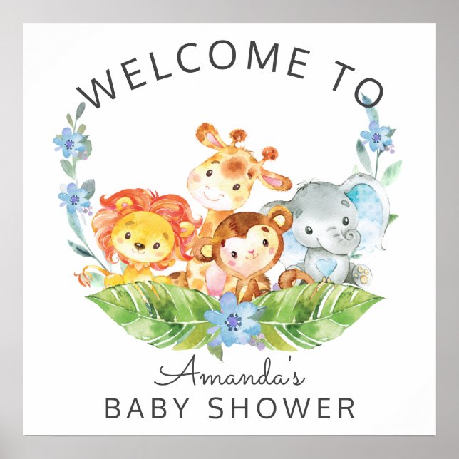 Poster Panneau Baby shower Safari Jungle (Devant)