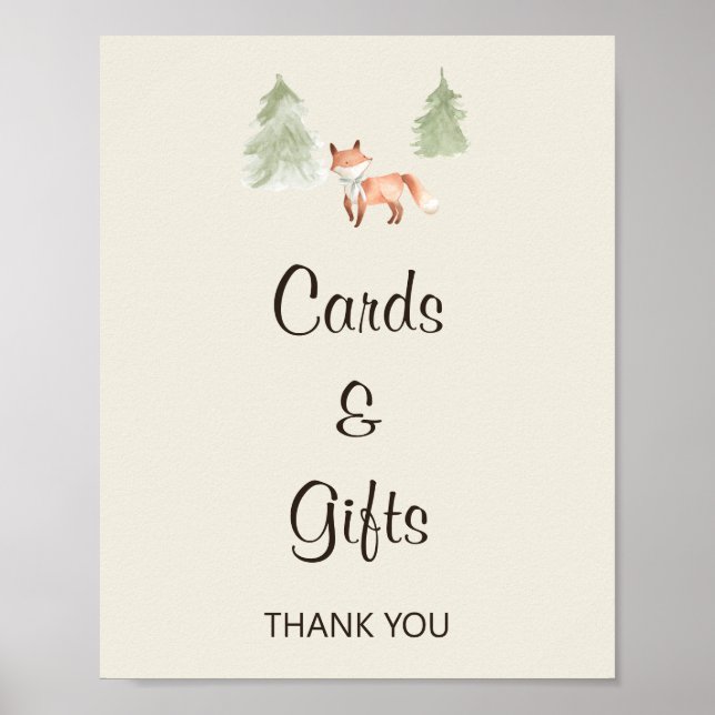 Poster Panneau Baby shower Woodland Fox Cartes et cadeaux (Devant)