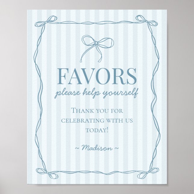 Poster Panneau bleu Coquette Bow Pastel Faveurs (Devant)