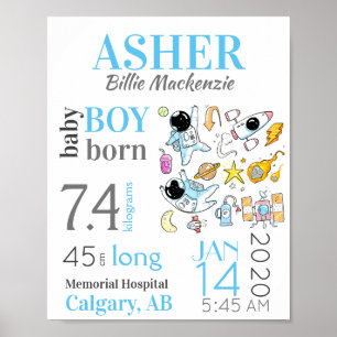 Poster Panneau Blue Space Baby nouveau-né Statistiques de