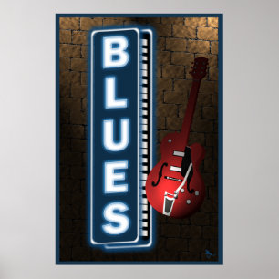 Poster Panneau Blues Neon