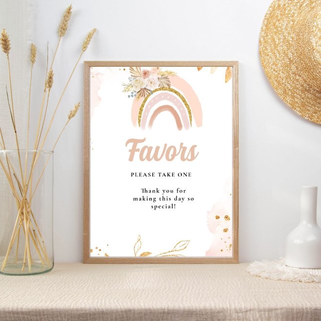 Poster Panneau Boho arc-en-ciel pampas Gras baby shower (Créateur téléchargé)