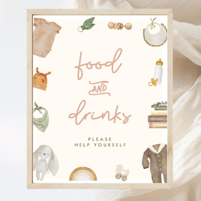 Poster Panneau Boho Baby shower nourriture et boissons (Créateur téléchargé)