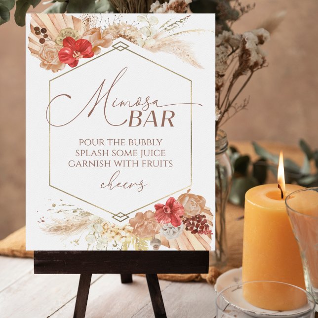 Poster Panneau Boho Floral Fête des mariées Mimosa Bar (Créateur téléchargé)