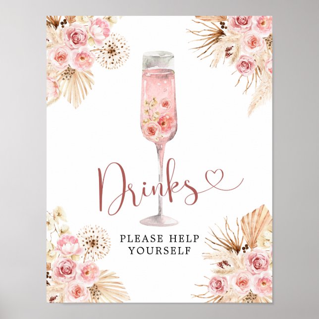 Poster Panneau Boho rose Rose Soiree Fête des mariées Boi (Devant)