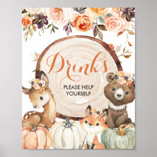 Poster Panneau Bois Automne Baby shower Boissons