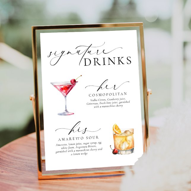 Poster Panneau boisson Ellesmere Modern Minimal Signature (Signature Drinks Sign Ellesmere White )