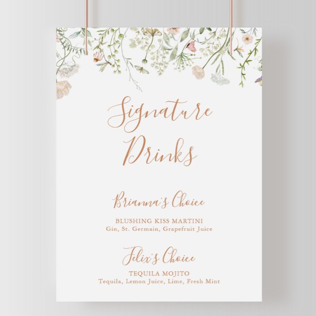 Poster Panneau Boissons Signature Fleur sauvage du jardin (Créateur téléchargé)