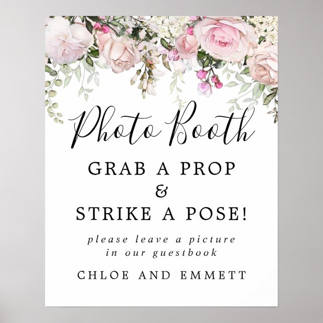 Poster Panneau Booth Mariage rose rustique (Devant)
