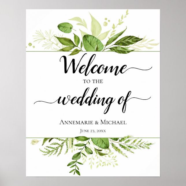Poster Panneau Botanique "Bienvenue Au Mariage De" (Devant)