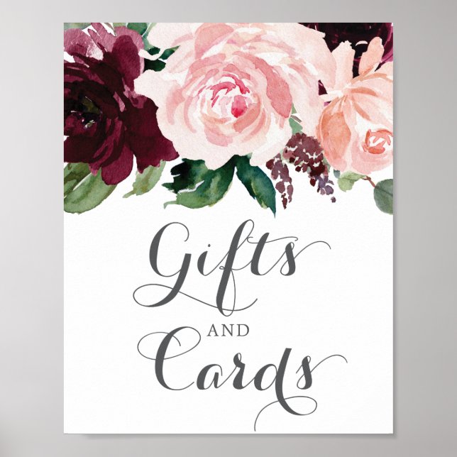 Poster Panneau Cadeaux et Cartes Burgundy Blush (Devant)