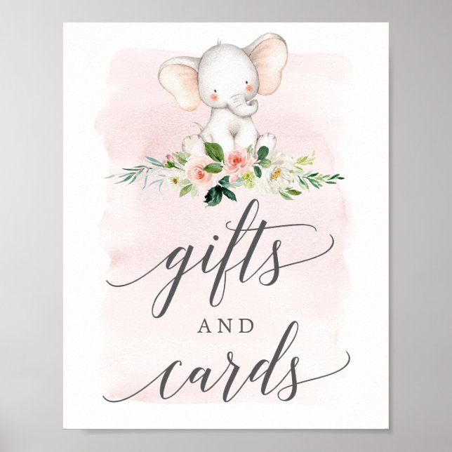 Poster Panneau Cadeaux et cartes éléphants roses (Devant)
