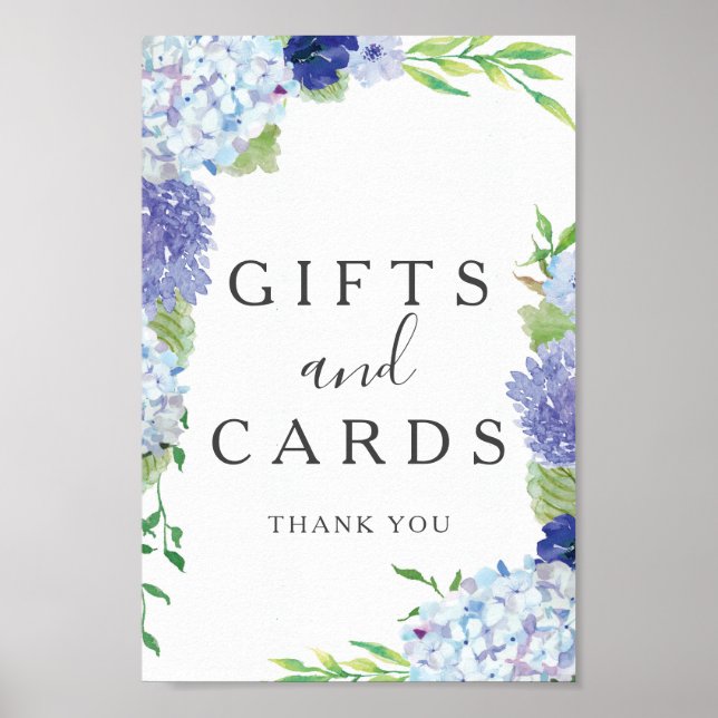Poster Panneau Cadeaux et Cartes Hortensia Bleu (Devant)