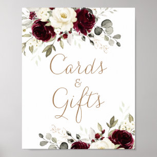Poster Panneau Cadeaux Floral Bourgogne verte Cartes de M