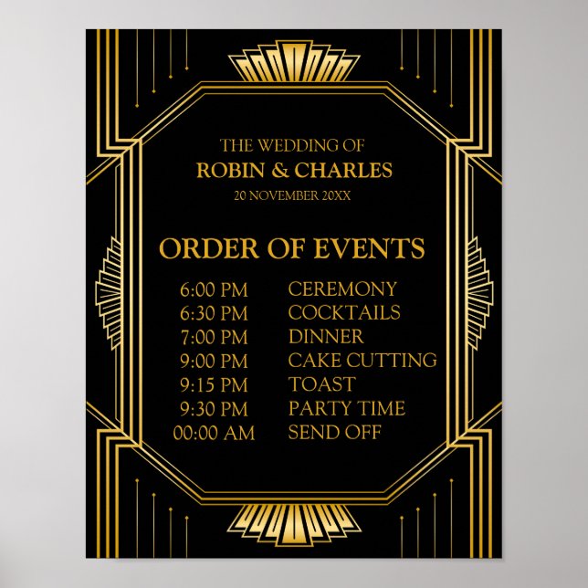 Poster Panneau Calendrier des événements mariage | Gatsby (Devant)