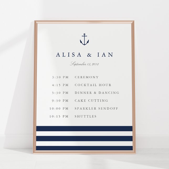 Poster Panneau Calendrier du Mariage d'Ancres nautiques (Créateur téléchargé)
