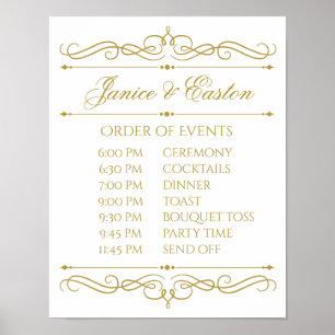 Poster Panneau Calendrier mariage   Gold Swirl Calligraph