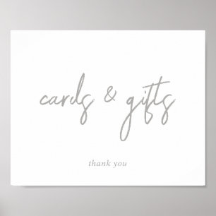 Poster Panneau Cartes et Cadeaux Argent et Blanc Script