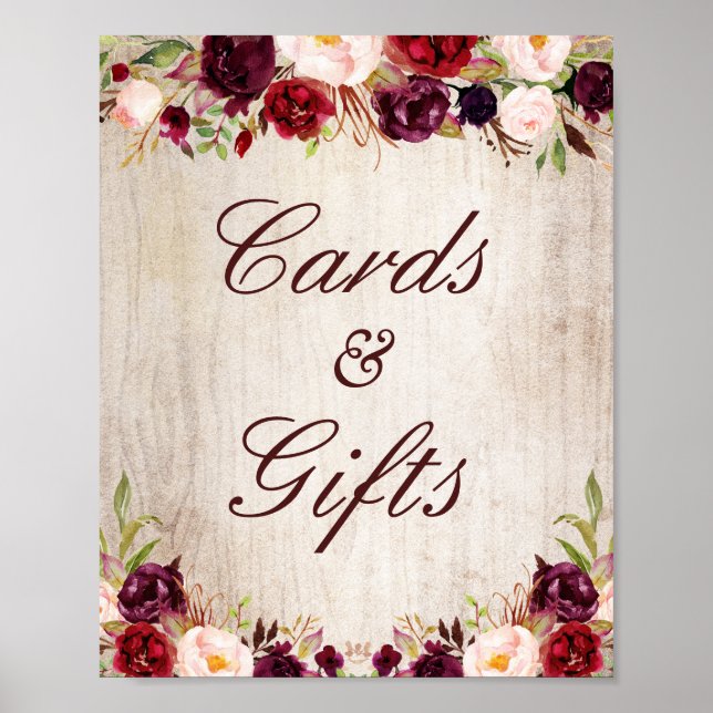Poster Panneau Cartes et cadeaux Bois rustique Bourgogne  (Devant)