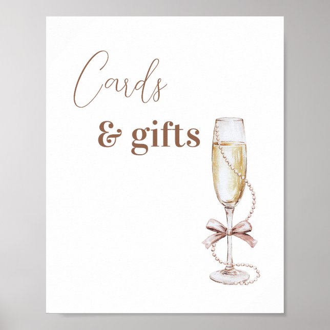 Poster Panneau Cartes et cadeaux Champagne et Perles (Devant)