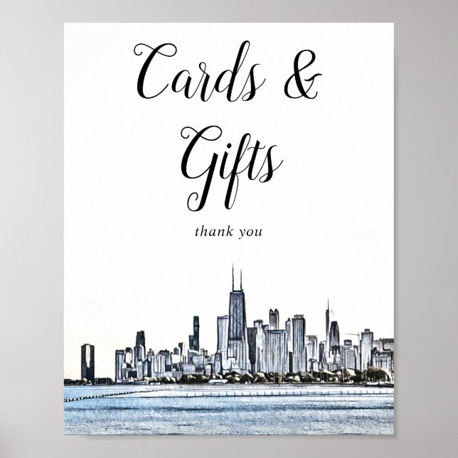 Poster Panneau Cartes et cadeaux de Chicago Skyline (Devant)