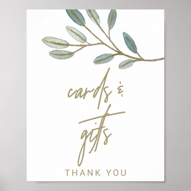 Poster Panneau Cartes et Cadeaux Eucalyptus à Veines Doré (Devant)