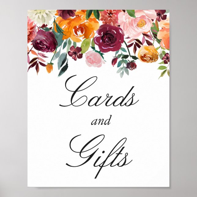 Poster Panneau Cartes et cadeaux | Fleurs roses Bourgogne (Devant)