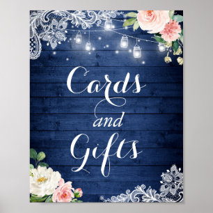 Poster Panneau Cartes et cadeaux   Floral Rustic Blue Lig