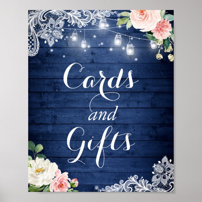 Poster Panneau Cartes et cadeaux | Floral Rustic Blue Lig (Devant)