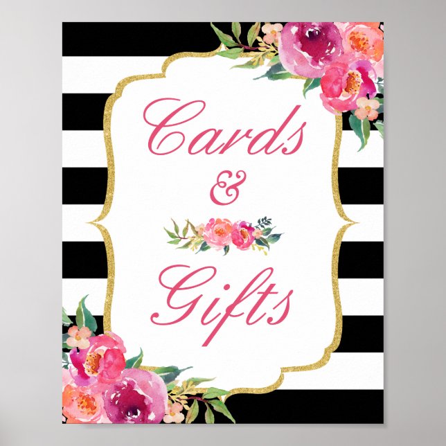 Poster Panneau Cartes et Cadeaux Fuchsia Flore noir rayur (Devant)